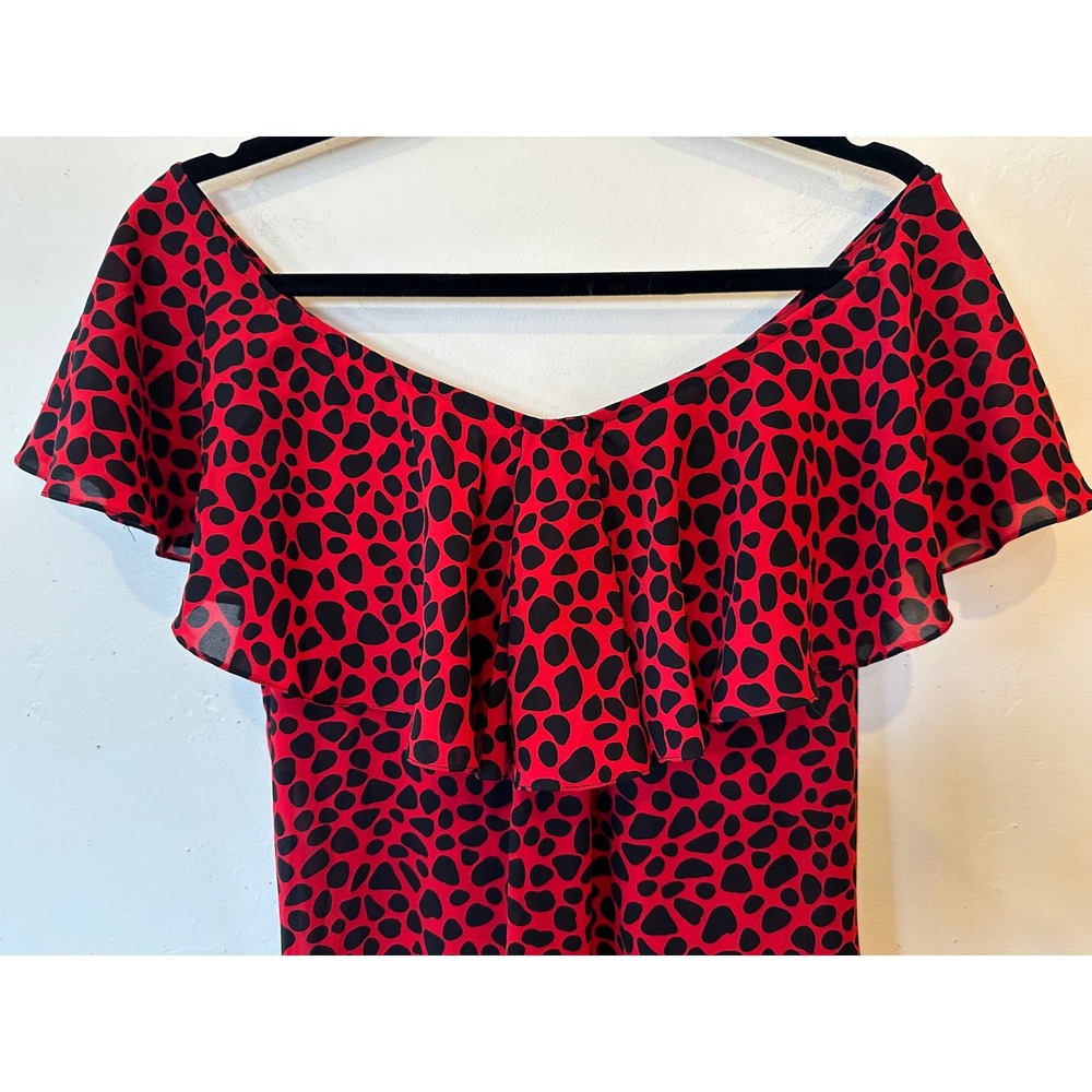 Vintage Red Black Print Flamenco Midi Art Deco Flapper Tiered ruffle dress 8 - Picture 2 of 16
